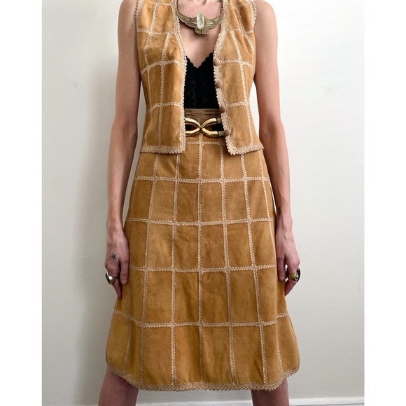 Vintage Dresses & Skirts - Vintage 70's Suede Skirt/Vest Set Medium